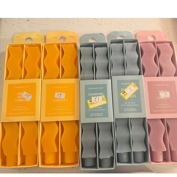 Room Essentials Other - Room Essentials Wavy/Diamond Candles 5 Sets of 2 Fragrance Free Yellow Blue Pink